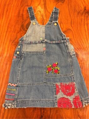 Oilily Embroidered Denim Pinafore Dress - Blue 100% cotton